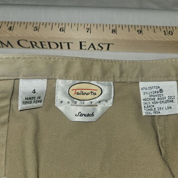 Talbots Chino Front Pleat Knee Length Khaki Tan Skirt Stretch Pockets Size 4 - Picture 7 of 8